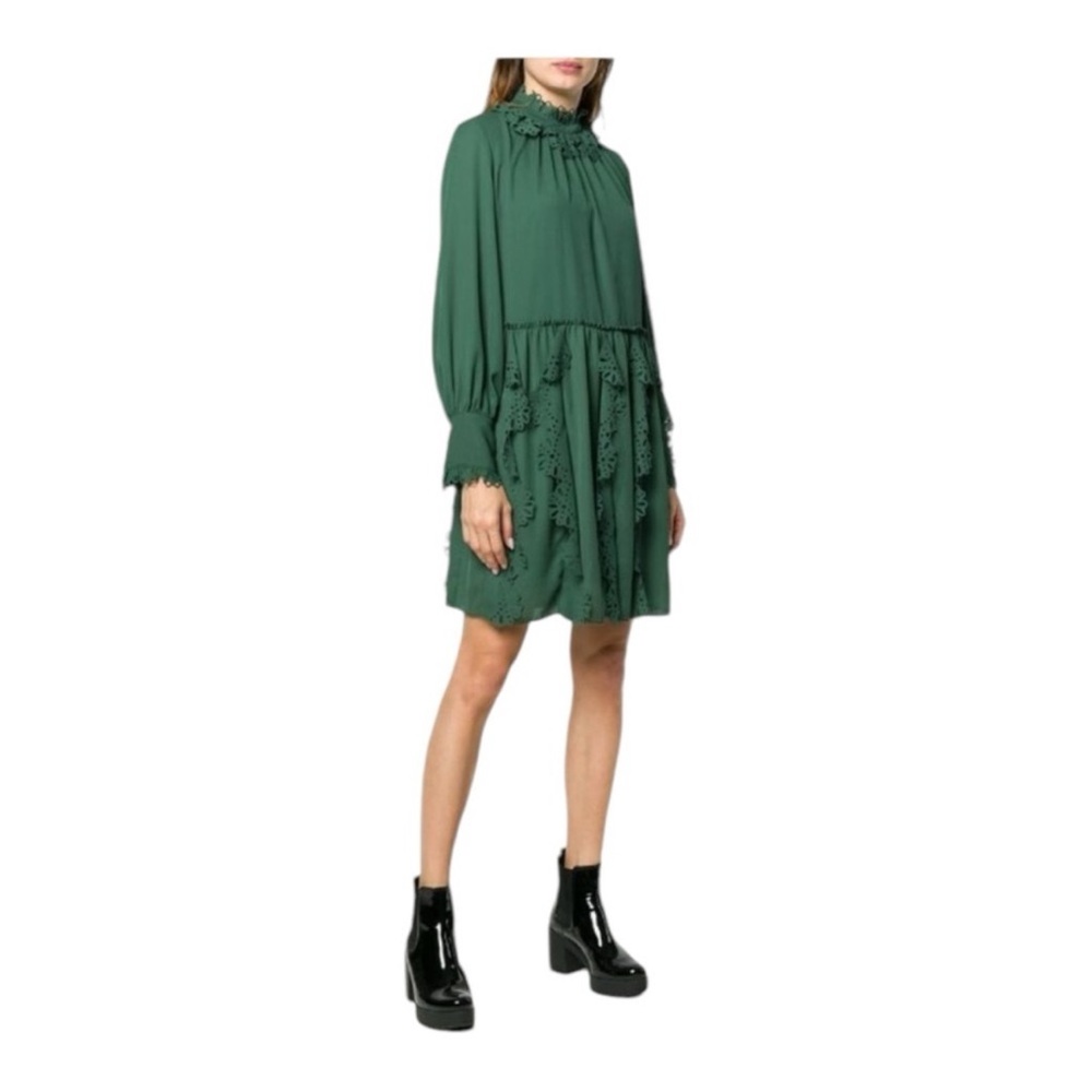 See by Chloe Sz 36 Laser Cut Ruffle Dark Green Dress - Picture 2 of 9